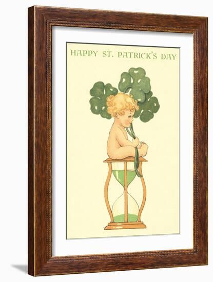 Happy St. Patrick's Day, Baby on Hourglass-null-Framed Art Print