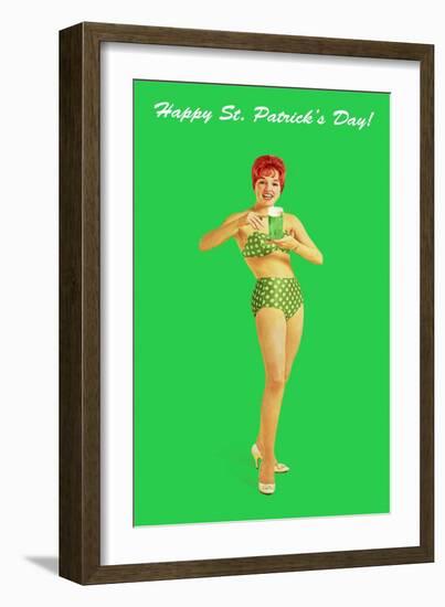 Happy St. Patrick's Day, Bikini Girl-null-Framed Art Print