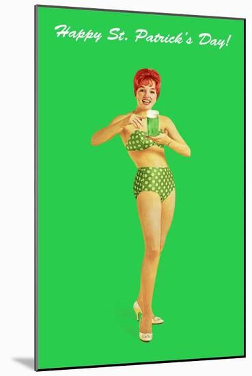 Happy St. Patrick's Day, Bikini Girl-null-Mounted Art Print