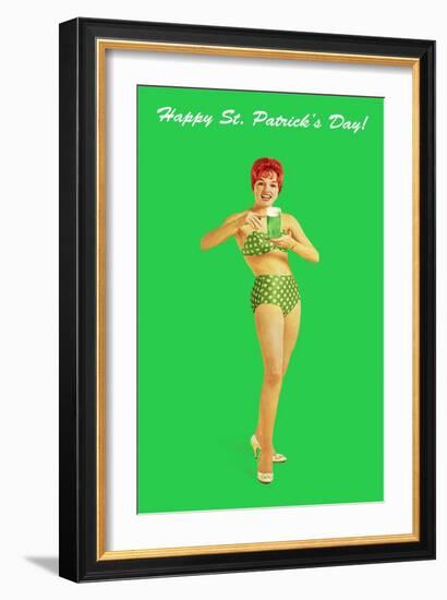 Happy St. Patrick's Day, Bikini Girl-null-Framed Art Print