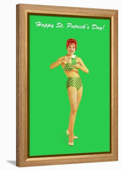 Happy St. Patrick's Day, Bikini Girl-null-Framed Stretched Canvas