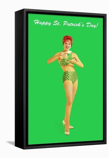 Happy St. Patrick's Day, Bikini Girl-null-Framed Stretched Canvas