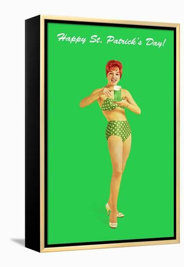 Happy St. Patrick's Day, Bikini Girl-null-Framed Stretched Canvas