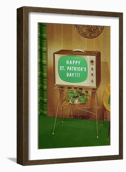 Happy St. Patrick's Day, Green Screen TV-null-Framed Art Print