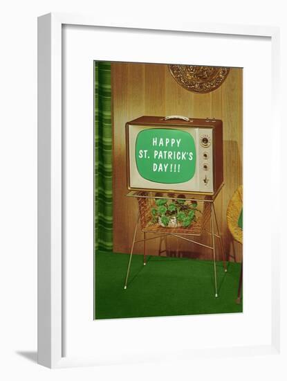 Happy St. Patrick's Day, Green Screen TV-null-Framed Art Print