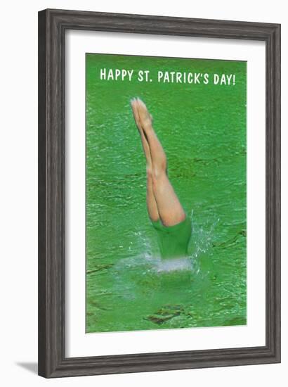 Happy St. Patrick's Day, Woman Diving into Green-null-Framed Art Print