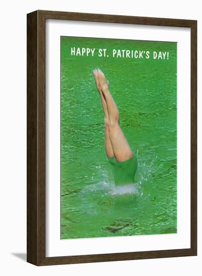 Happy St. Patrick's Day, Woman Diving into Green-null-Framed Art Print