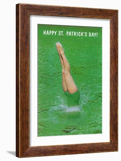 Happy St. Patrick's Day, Woman Diving into Green-null-Framed Art Print