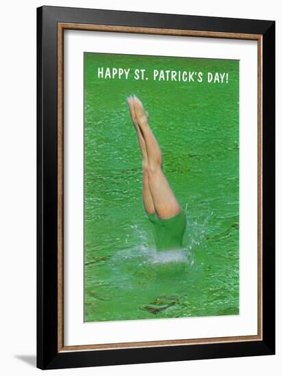 Happy St. Patrick's Day, Woman Diving into Green--Framed Art Print