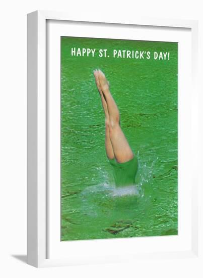 Happy St. Patrick's Day, Woman Diving into Green-null-Framed Art Print