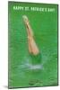 Happy St. Patrick's Day, Woman Diving into Green-null-Mounted Art Print