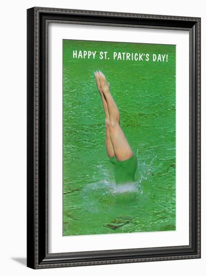 Happy St. Patrick's Day, Woman Diving into Green-null-Framed Art Print