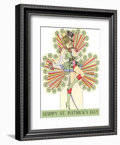 Happy St. Patrick's Day, Woman in Top Hat-null-Framed Art Print