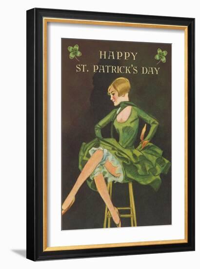 Happy St. Patrick's Day, Woman Showing Legs-null-Framed Art Print
