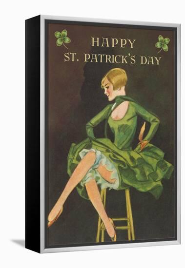 Happy St. Patrick's Day, Woman Showing Legs-null-Framed Stretched Canvas