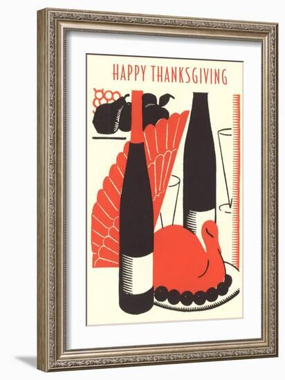 Happy Thanksgiving, Wine and Turkey-null-Framed Art Print