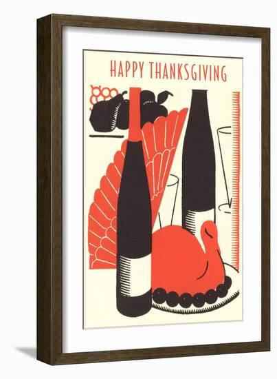 Happy Thanksgiving, Wine and Turkey-null-Framed Art Print