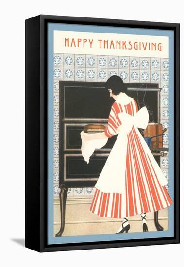 Happy Thanksgiving, Woman Cooking-null-Framed Stretched Canvas