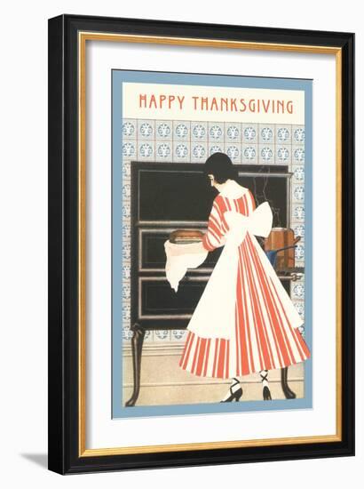 Happy Thanksgiving, Woman Cooking-null-Framed Art Print