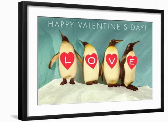 Happy Valentine's Day, Love Penguins-null-Framed Art Print