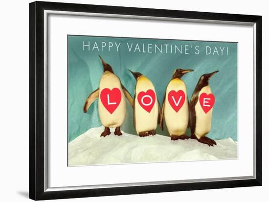 Happy Valentine's Day, Love Penguins-null-Framed Art Print