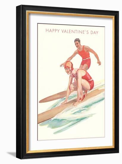 Happy Valentine's Day, Surfing Couple-null-Framed Art Print