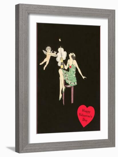 Happy Valentines Day, Flapper Popping Champagne Bottle-null-Framed Art Print