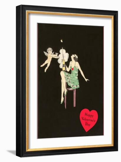 Happy Valentines Day, Flapper Popping Champagne Bottle-null-Framed Art Print