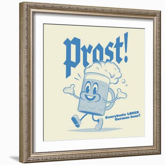 Happy Walking Retro Cartoon Beer with German Word Meaning Cheers-shock77-Framed Photographic Print