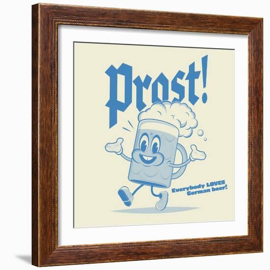 Happy Walking Retro Cartoon Beer with German Word Meaning Cheers-shock77-Framed Photographic Print