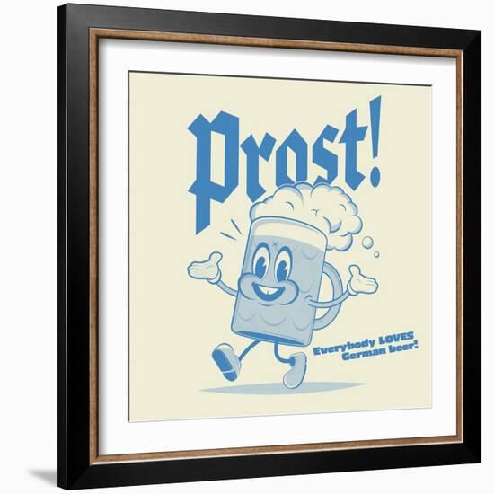 Happy Walking Retro Cartoon Beer with German Word Meaning Cheers-shock77-Framed Photographic Print