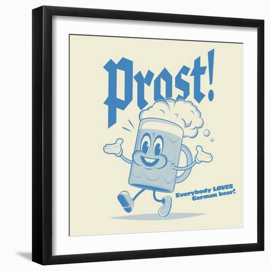 Happy Walking Retro Cartoon Beer with German Word Meaning Cheers-shock77-Framed Photographic Print