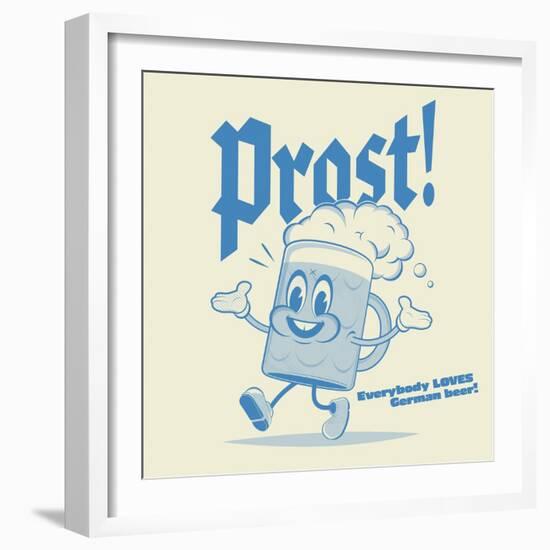 Happy Walking Retro Cartoon Beer with German Word Meaning Cheers-shock77-Framed Photographic Print