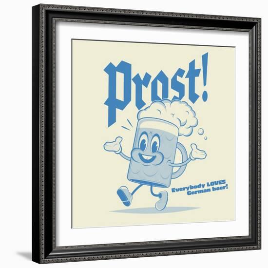 Happy Walking Retro Cartoon Beer with German Word Meaning Cheers-shock77-Framed Photographic Print