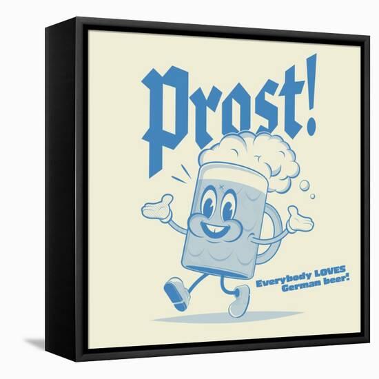 Happy Walking Retro Cartoon Beer with German Word Meaning Cheers-shock77-Framed Premier Image Canvas