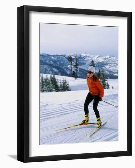 Happy Woman Skiing-null-Framed Photographic Print