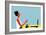 Happy Young Beautiful Woman Using Smartphone and Laptop, Indoors. Retro Vintage Illustration, Pop A-ralwel-Framed Art Print