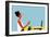 Happy Young Beautiful Woman Using Smartphone and Laptop, Indoors. Retro Vintage Illustration, Pop A-ralwel-Framed Art Print