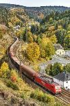 Railroad Line Winds Along a Mountainside, Freight Train, Wood, Scenery, Castle, Houses-Harald Schšn-Photographic Print
