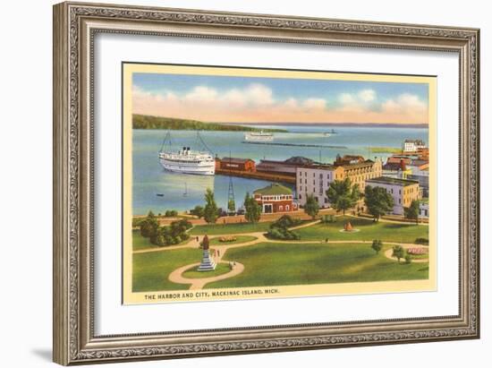 Harbor and City, Mackinac Island, Michigan-null-Framed Art Print