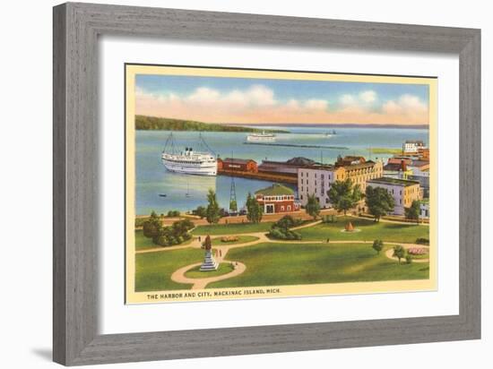 Harbor and City, Mackinac Island, Michigan-null-Framed Art Print