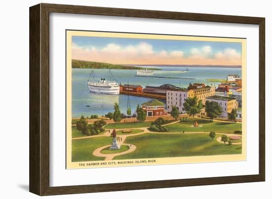 Harbor and City, Mackinac Island, Michigan-null-Framed Art Print