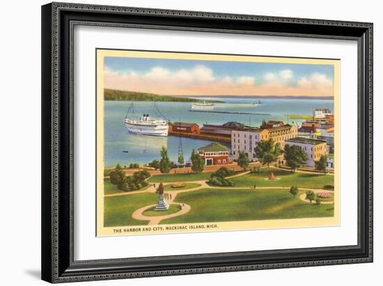 Harbor and City, Mackinac Island, Michigan-null-Framed Art Print