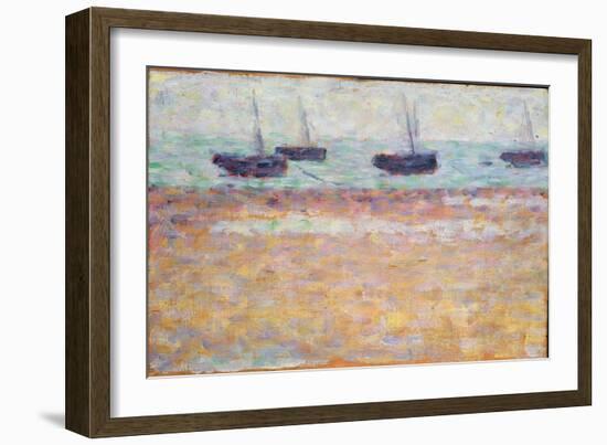 Harbor of Grandcamp (Four Boats) (Oil on Panel)-Georges Pierre Seurat-Framed Giclee Print