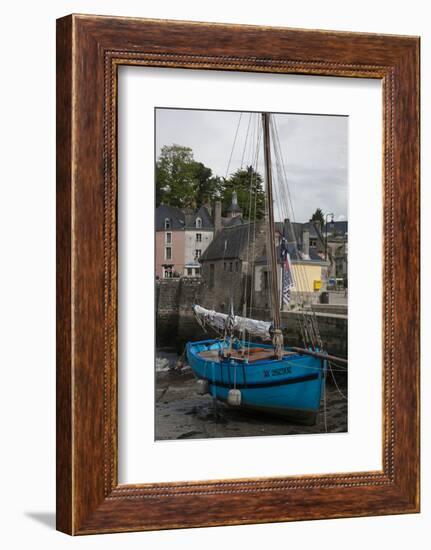 Harbor of St. Goustin on the River Auray in Brittany, Blue Sailboat-Mallorie Ostrowitz-Framed Photographic Print