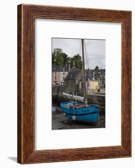 Harbor of St. Goustin on the River Auray in Brittany, Blue Sailboat-Mallorie Ostrowitz-Framed Photographic Print