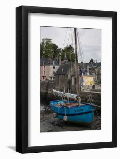 Harbor of St. Goustin on the River Auray in Brittany, Blue Sailboat-Mallorie Ostrowitz-Framed Photographic Print