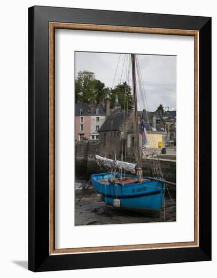 Harbor of St. Goustin on the River Auray in Brittany, Blue Sailboat-Mallorie Ostrowitz-Framed Photographic Print