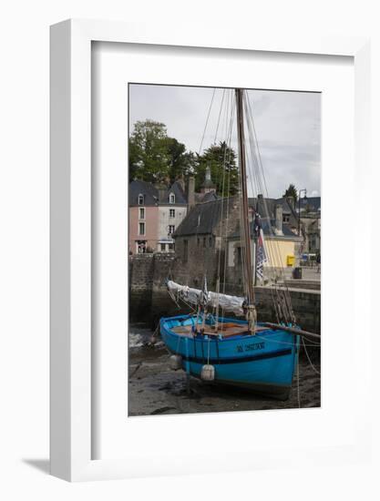 Harbor of St. Goustin on the River Auray in Brittany, Blue Sailboat-Mallorie Ostrowitz-Framed Photographic Print