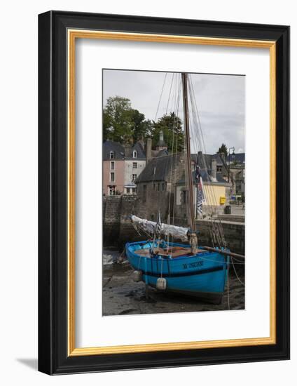 Harbor of St. Goustin on the River Auray in Brittany, Blue Sailboat-Mallorie Ostrowitz-Framed Photographic Print